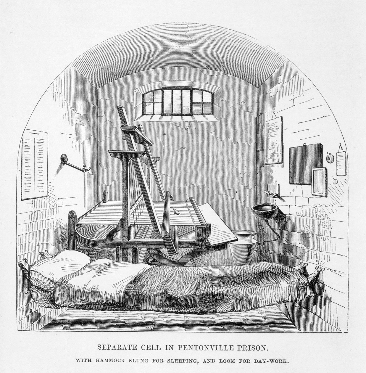 Separat celle i Pentonville Prison, fra The Criminal Prisons of London og Scenes of Prison Life af Henry Mayhew (1812-87) og John Binny, 1862 af English School