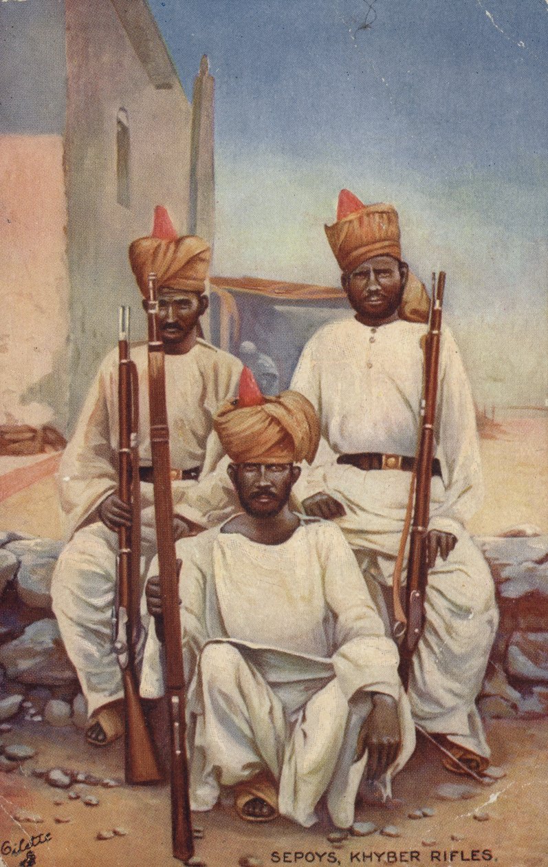 Sepoys, Khyber Rifles (farvelitografi) af English School