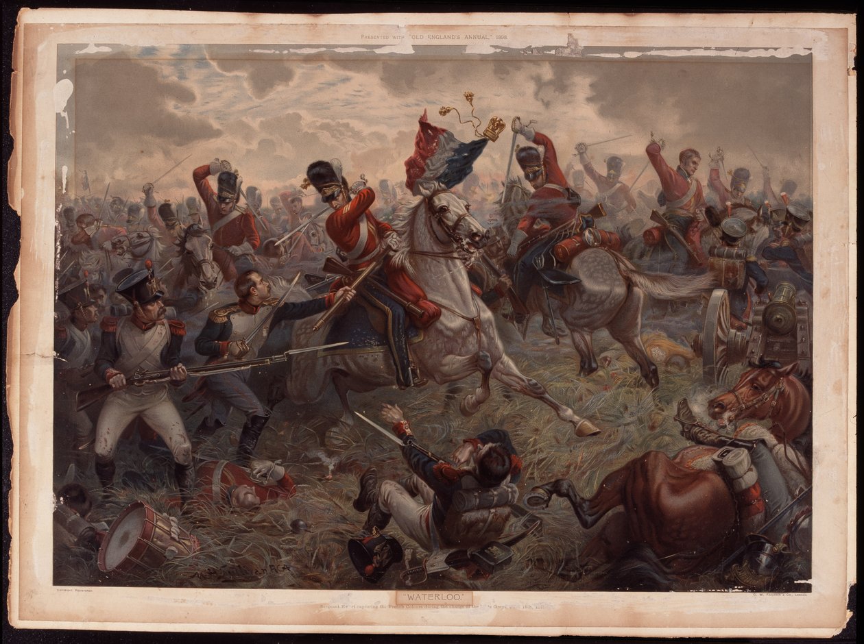 Sergent Evert erobrede de franske farver under angrebet mod de skotske grå i slaget ved Waterloo, 18. juni 1815, ca. 1908 af English School