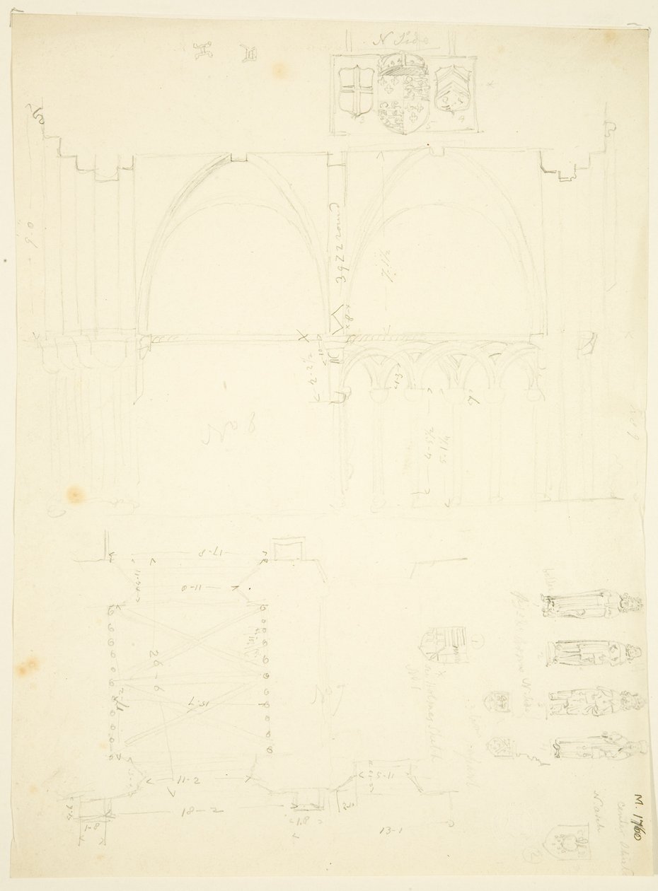 Serie af skitser af Abbey Gatehouse og Bristol Cathedral (blyant og akvarel på papir) af English School