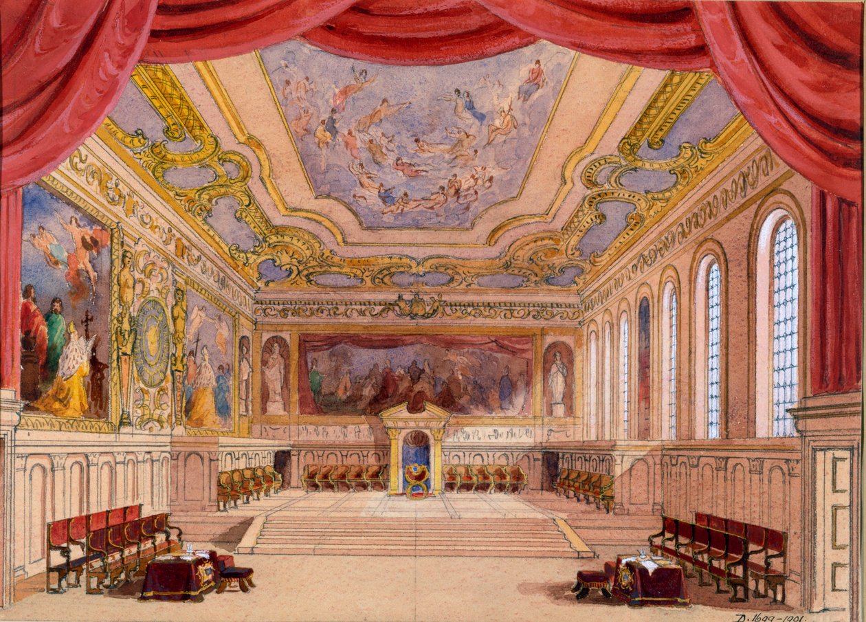 Scenografi til The Merchant of Venice af William Shakespeare, 1858 (wc på papir) af English School