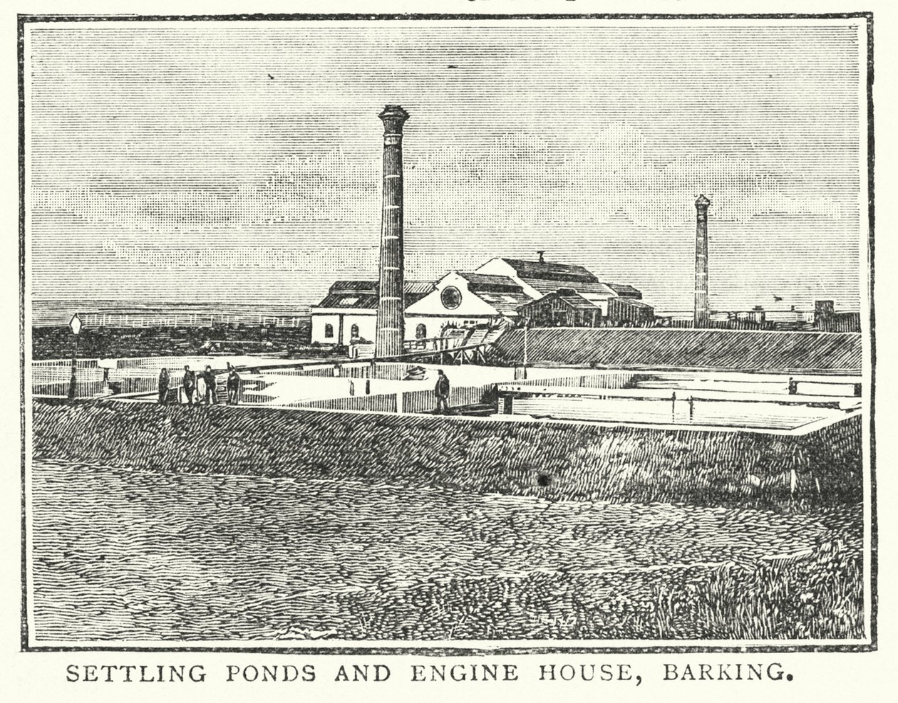 Afviklingsdamme og maskinhus, Barking (kobberstik) af English School