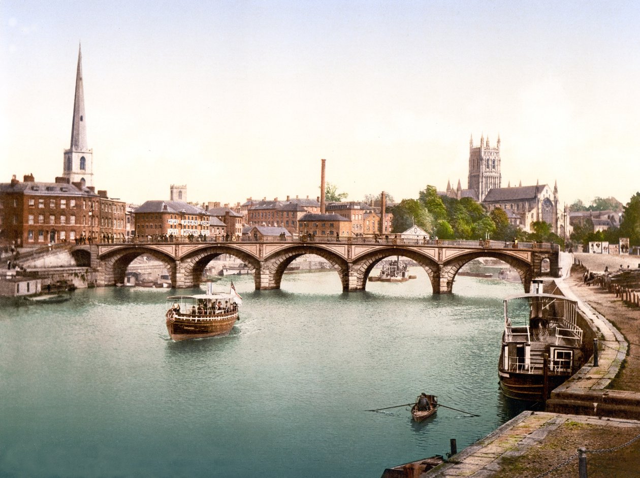 Severn Bridge, Worcester (håndfarvet foto) af English School