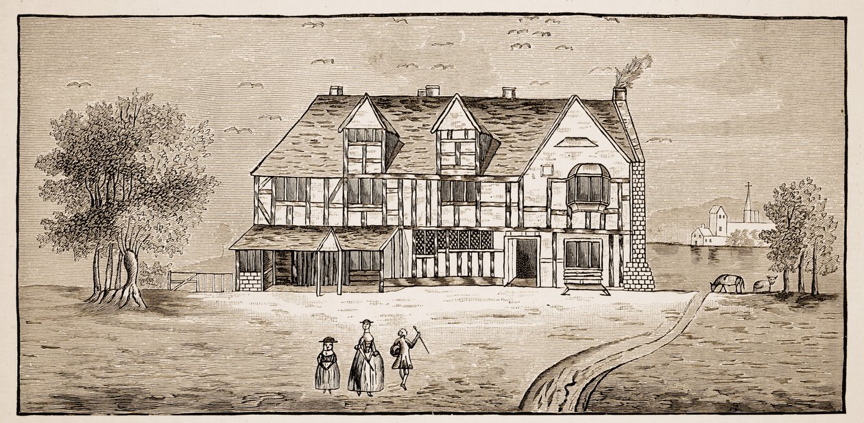 Shakespeares House, Stratford-Upon-Avon (sepia-billede) af English School
