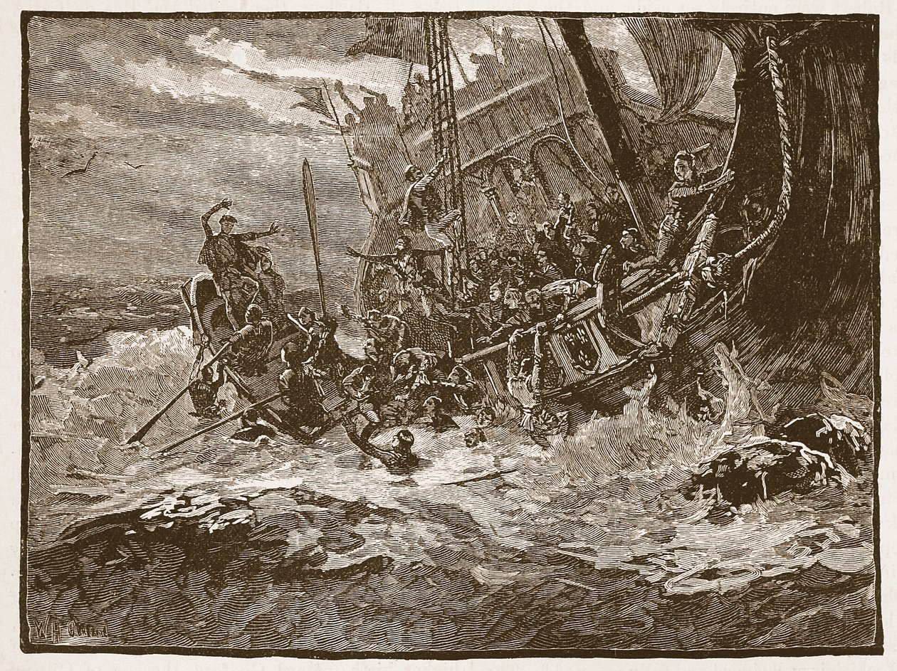 Prins Williams skibbrud, illustration fra Cassells Illustrated History of England (sepiafoto) af English School