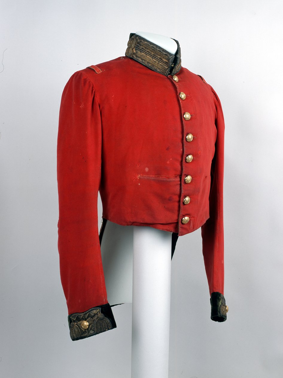 Korthalet coatee, 5. (Prinsesse Charlotte af Waless) Dragoon Guards, ca. 1854 (uldstof, guldtråd og broderet ornament) af English School