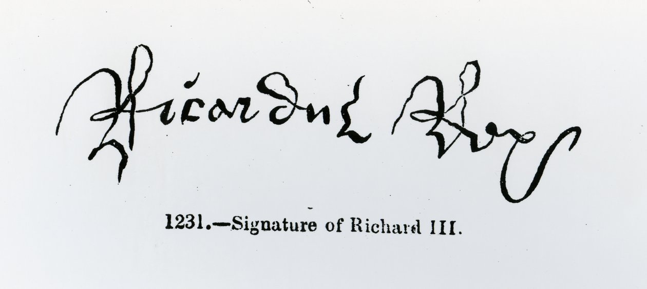Signatur af Richard III (1452-85) (bw foto) af English School