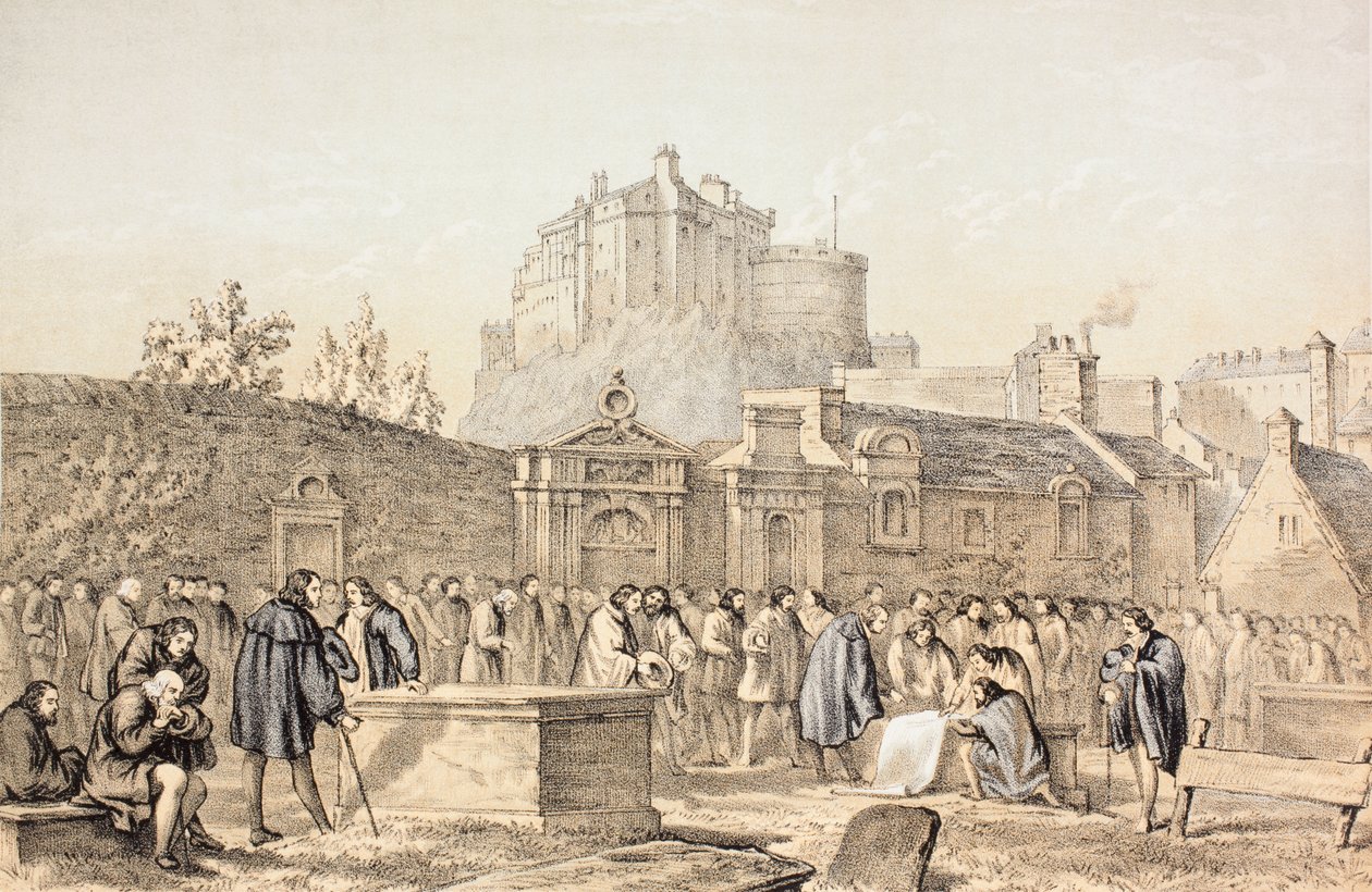 Underskrivelse af pagten i Greyfriars Churchyard, Edinburgh i 1638, fra 