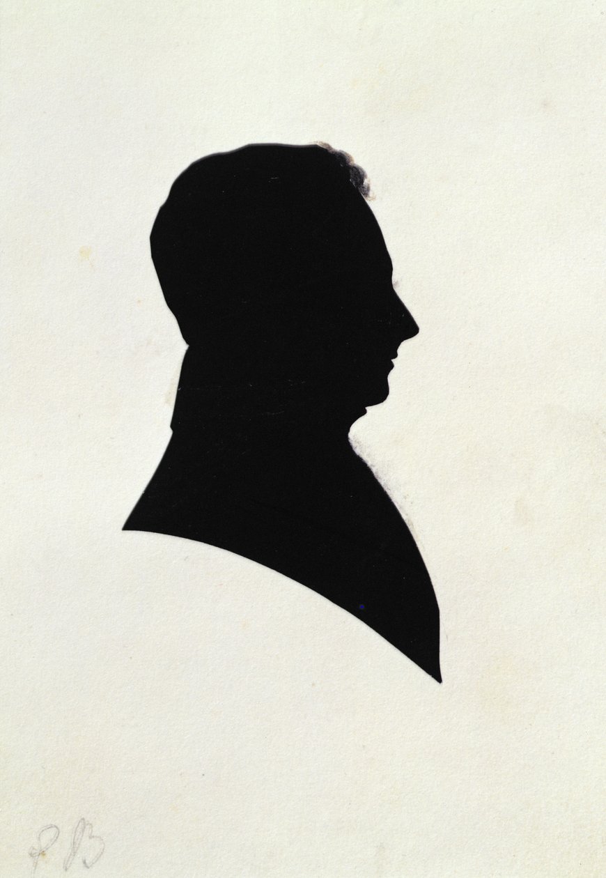 Silhouette of EB, fra Michael Faradays scrapbog (blæk på papir) af English School