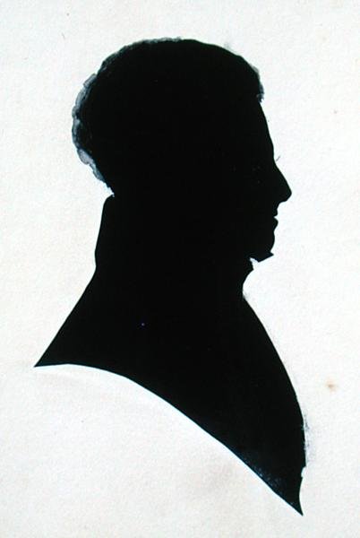 Silhouette of GB, fra Michael Faradays scrapbog (blæk på papir) af English School