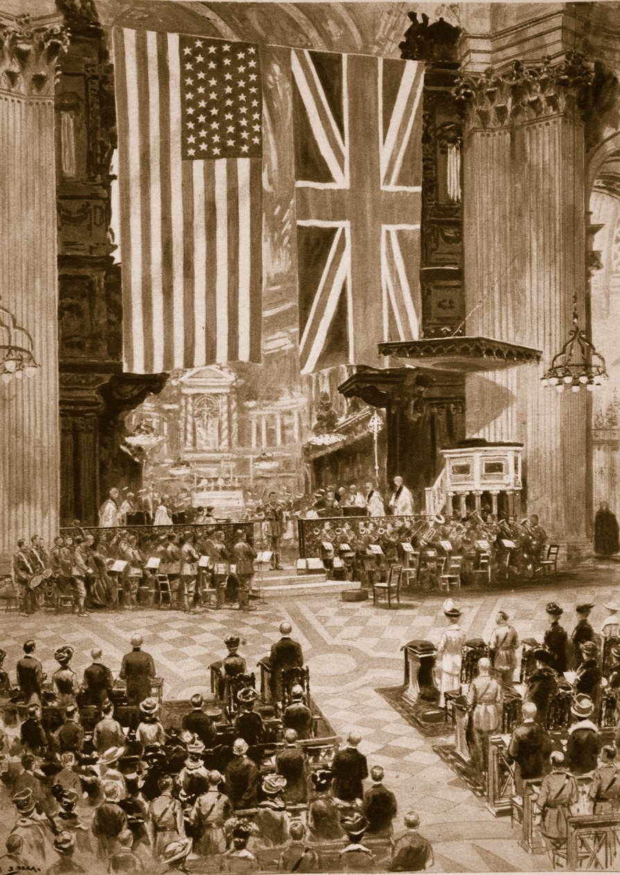 At synge den amerikanske nationalsang ved St. Pauls Cathedral, 20. april 1917, 1914-19 af English School