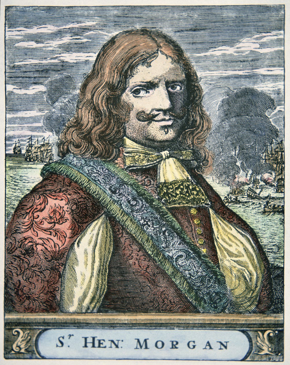 Sir Henry Morgan (ca. 1635-88) (farvet gravering) af English School