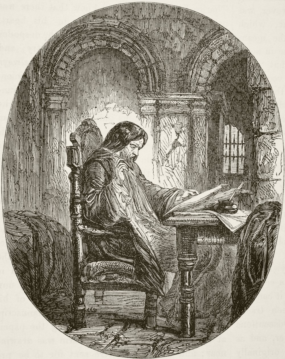 Sir John Eliot i fængsel, fra "The National and Domestic History of England" af William Hickman Smith Aubrey (1858-1916), udgivet i London omkring 1890. af English School