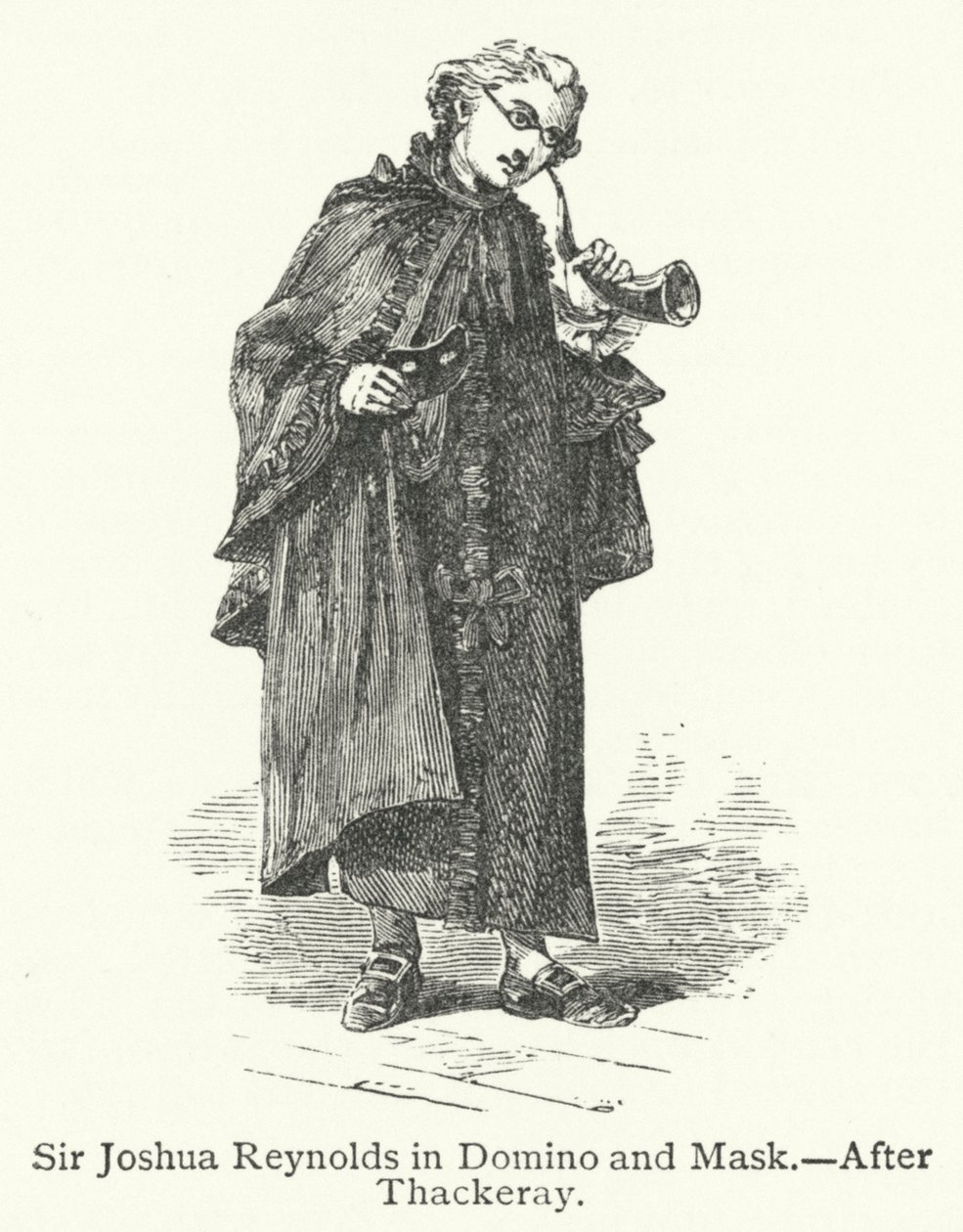 Sir Joshua Reynolds i Domino og maske (kobberstik) af English School
