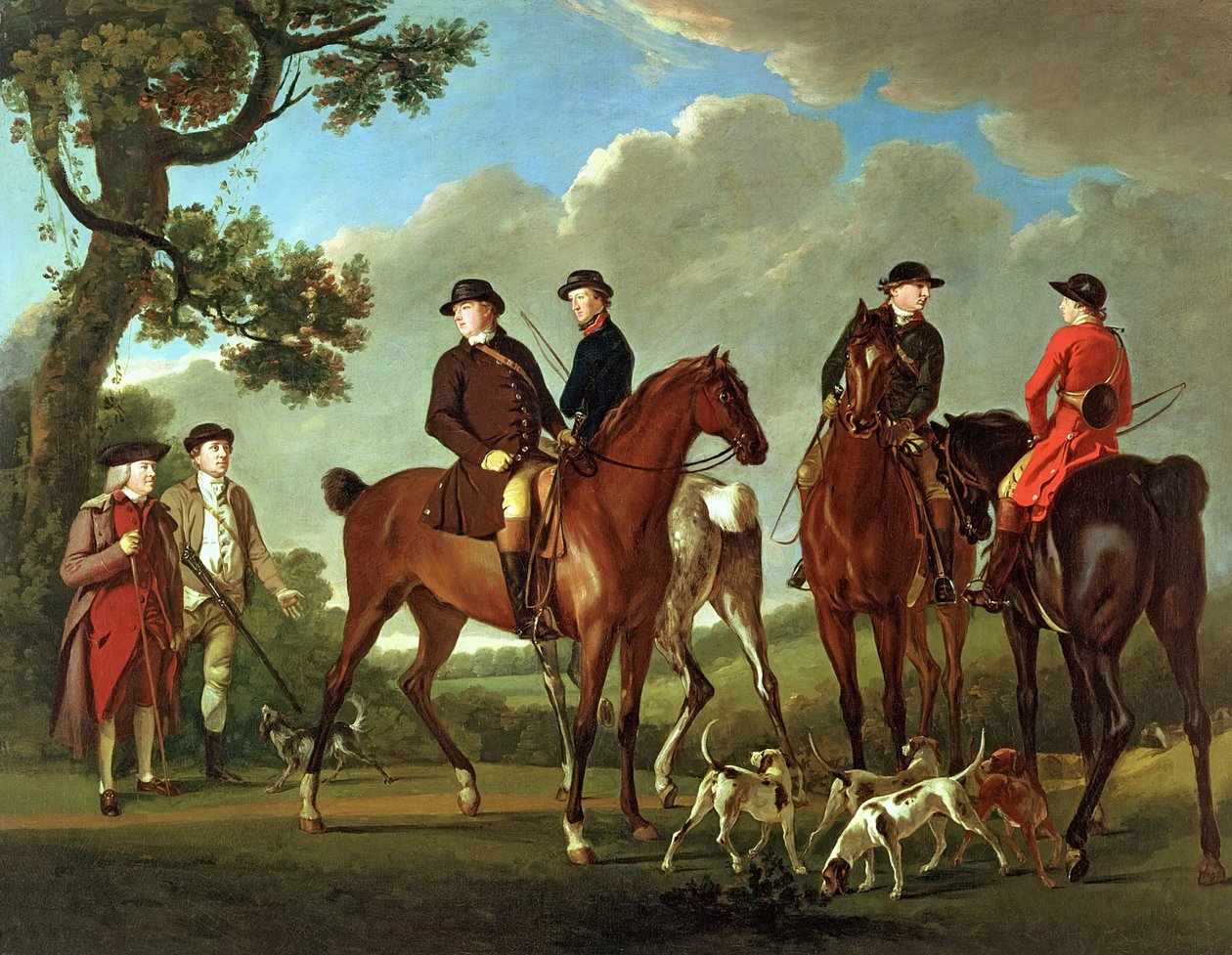 Sir Thomas Gascoigne og Sir Walter Vavasour med præsten, præsten og jagttjenerne af English School