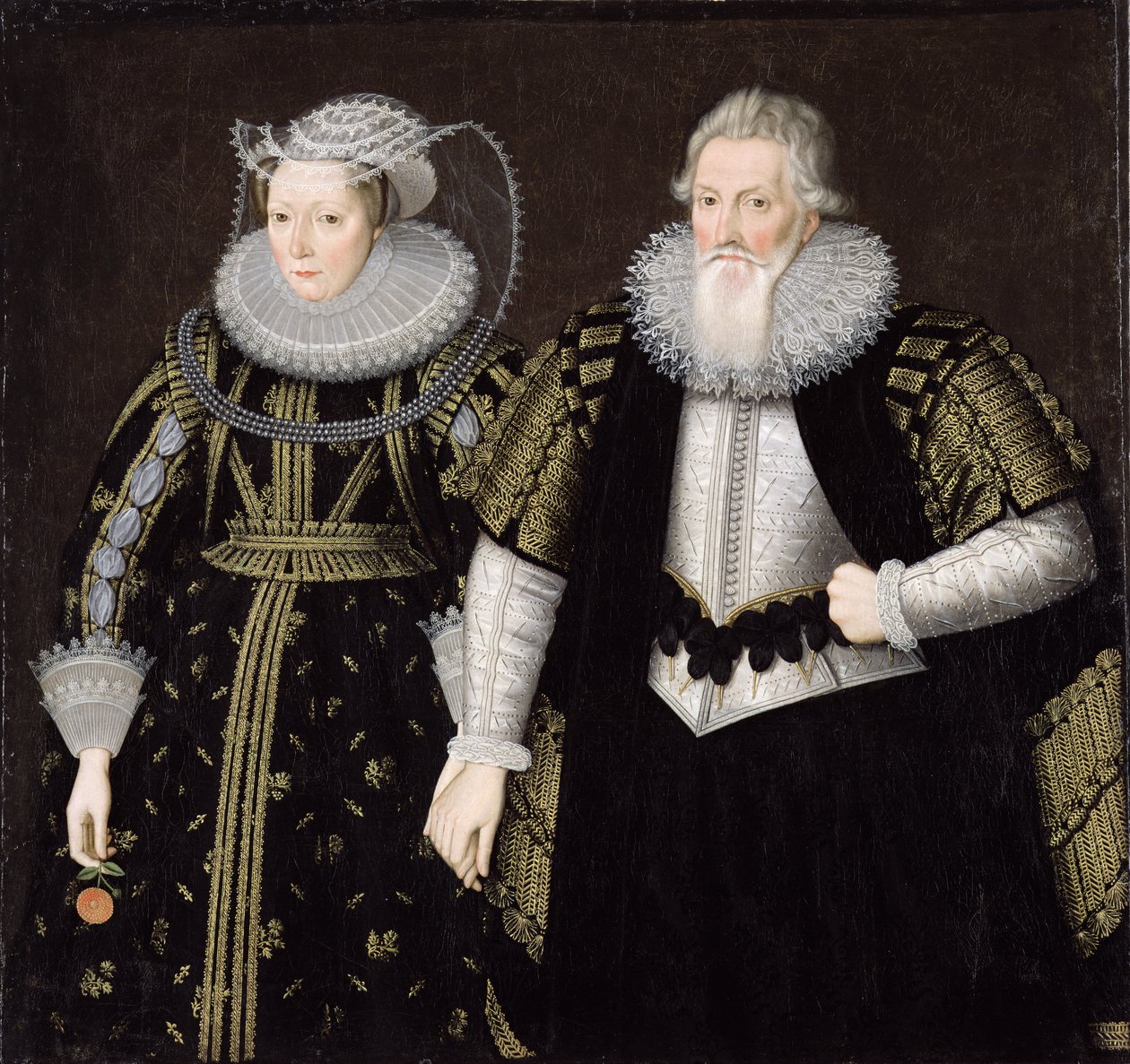 Sir Thomas Mansel (1556-1631) og Jane (Pole) Lady Mansel (olie på lærred) af English School