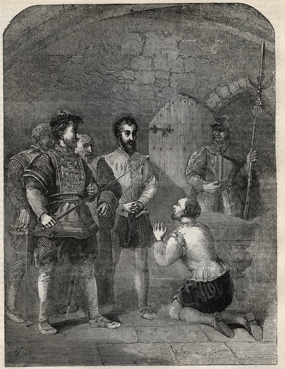 Sir Thomas Wyatt The Younger (1521-1554) på vej til henrettelse, hvor han højtideligt frikender prinsesse Elizabeth og Courtenay fra deltagelse i hans oprør - 1554 - indgravering fra "" History of England"" af Cassell Petter & Galpin af English School