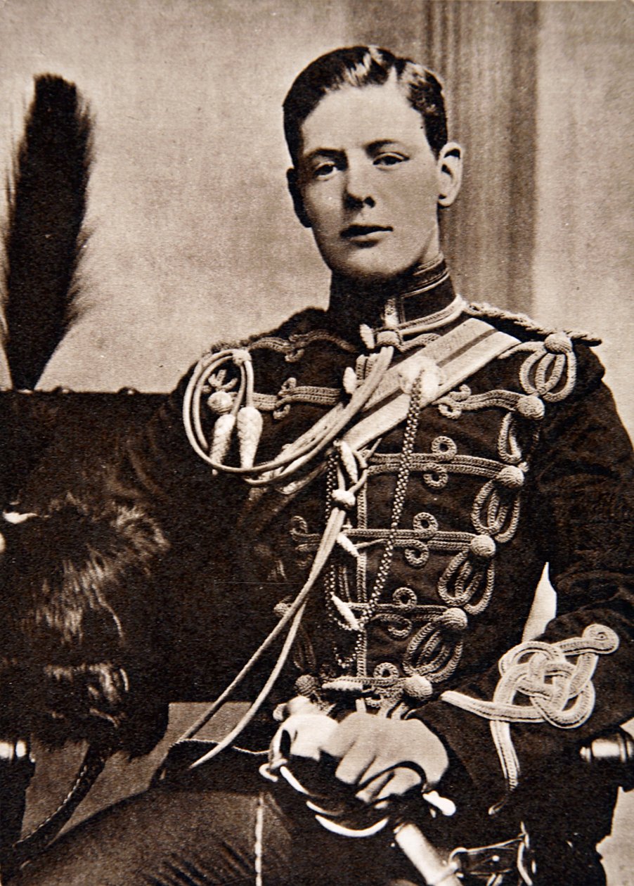 Sir Winston Churchill som løjtnant i 4. husarer i 1895 (fotogravure) af English School