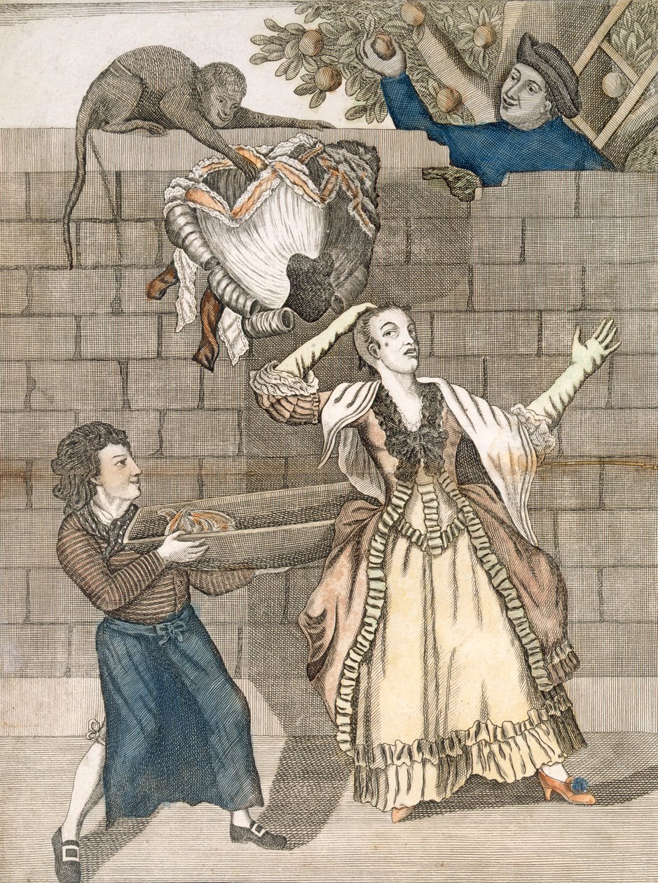 Slight of Hand by a Monkey or the Ladys Head Unloaded, fra en original tegning af Grimm, trykt for Carington Bowles, London, pub. 1778 af English School