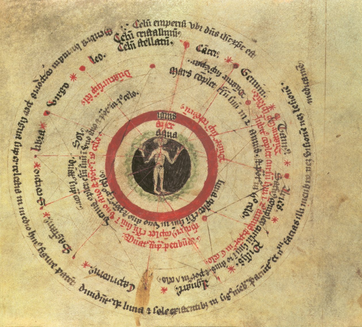 Sloane MS 282 fol.18 Mikrokosmisk mand (vellum) af English School