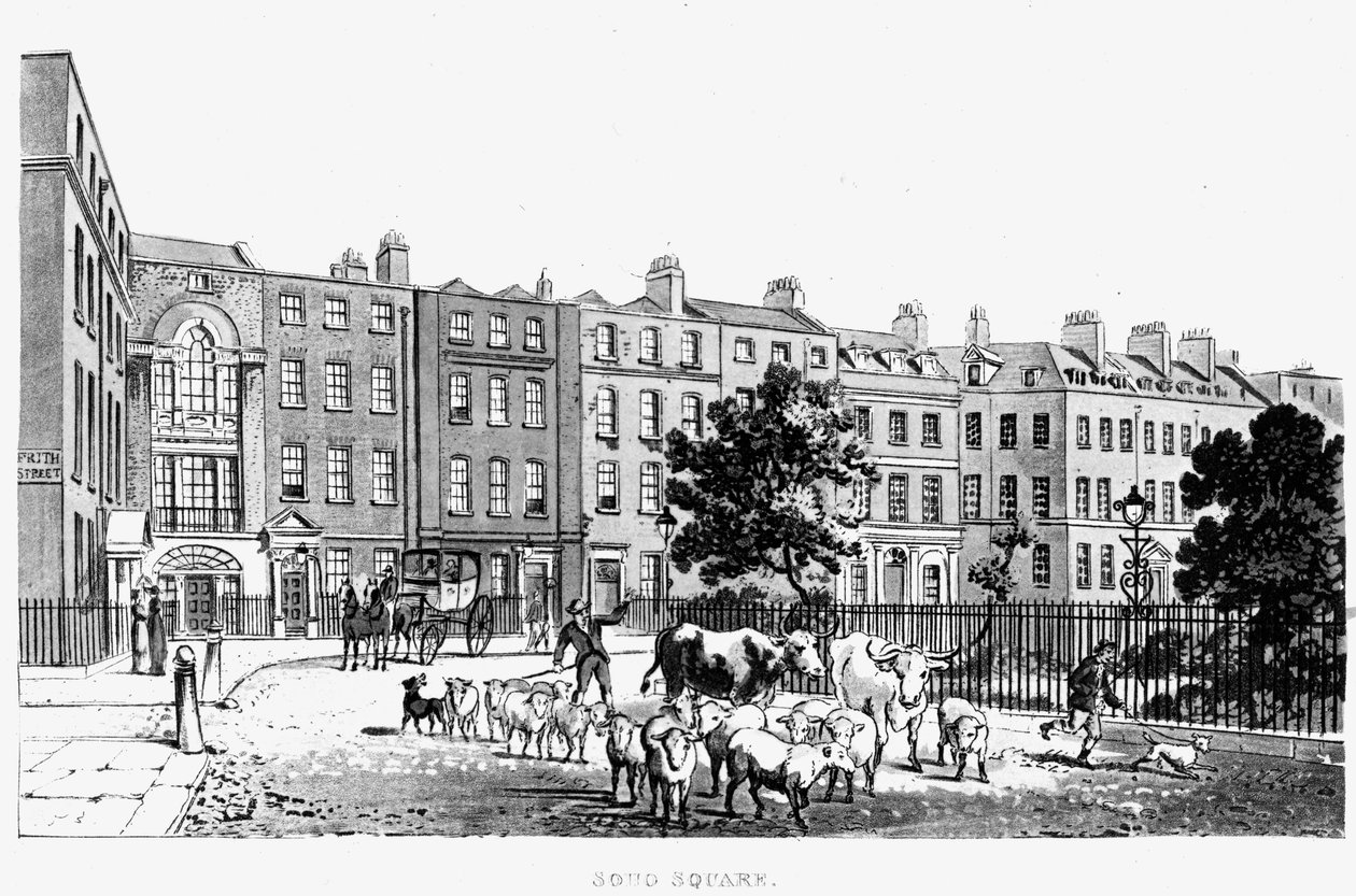 Sydvestlige hjørne af Soho Square, 1816 af English School