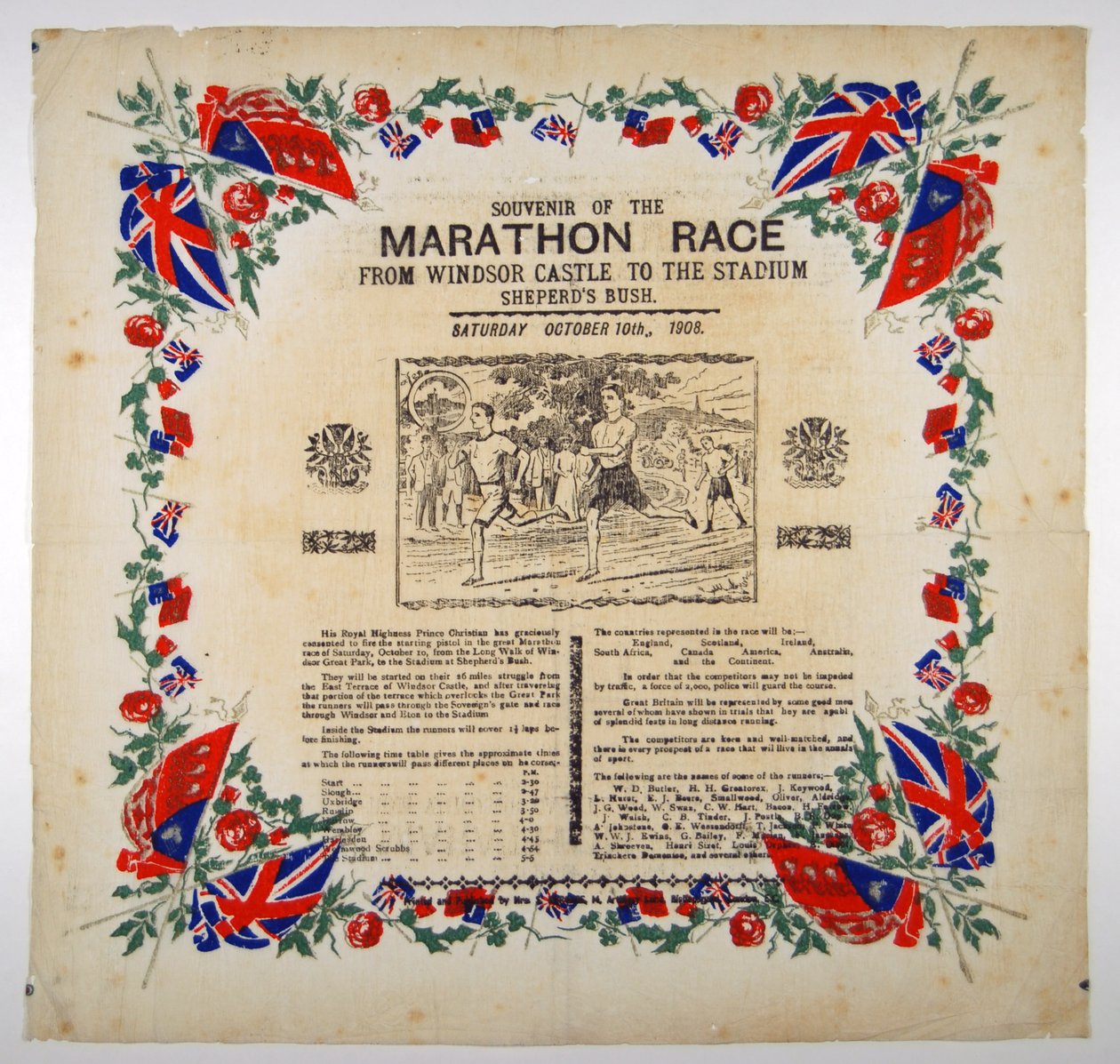 Souvenir fra Marathonløbet fra Windsor Castle til Stadium, Shepherds Bush, 1908 af English School