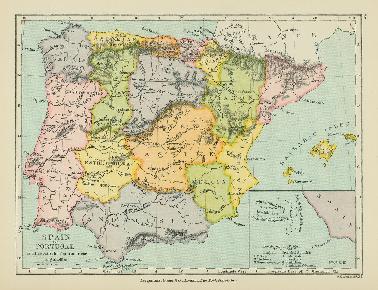 Spanien og Portugal (farvelitografi) af English School