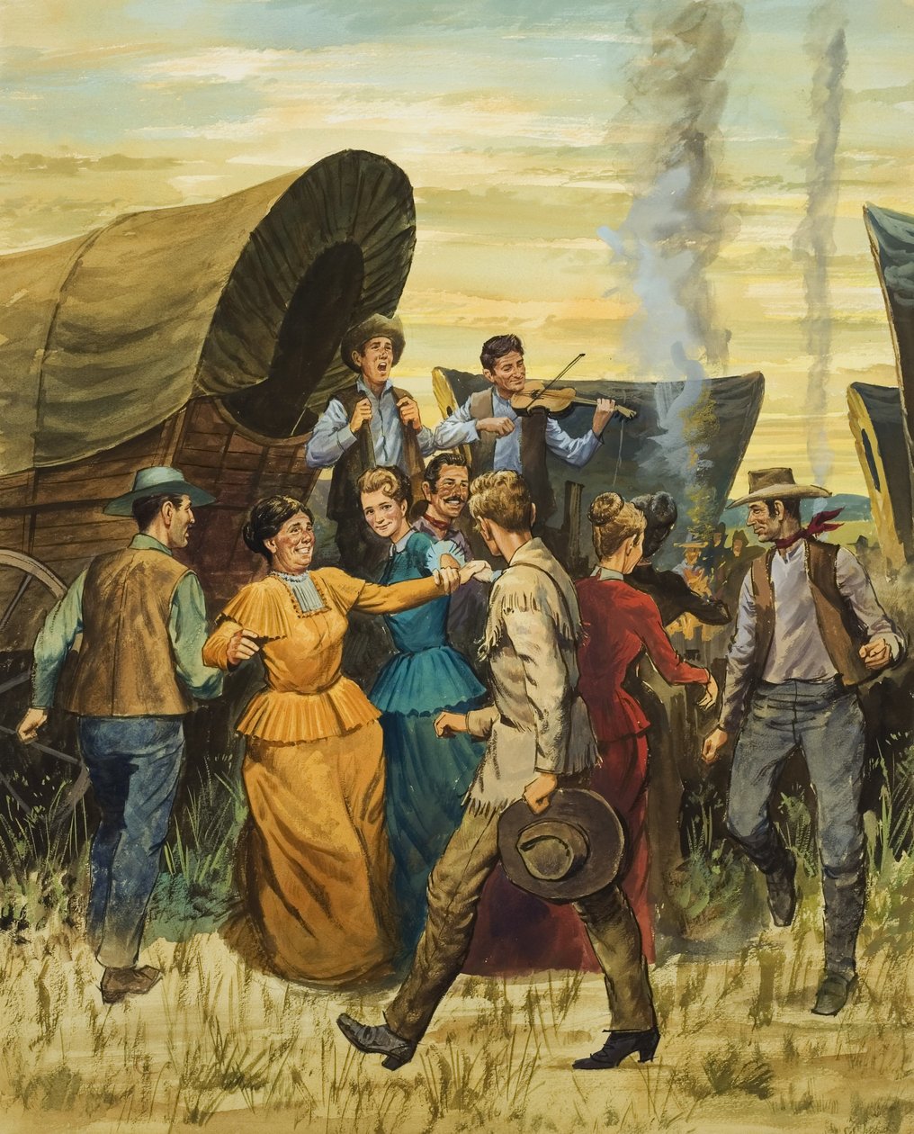 Square Dance (gouache på papir) af English School