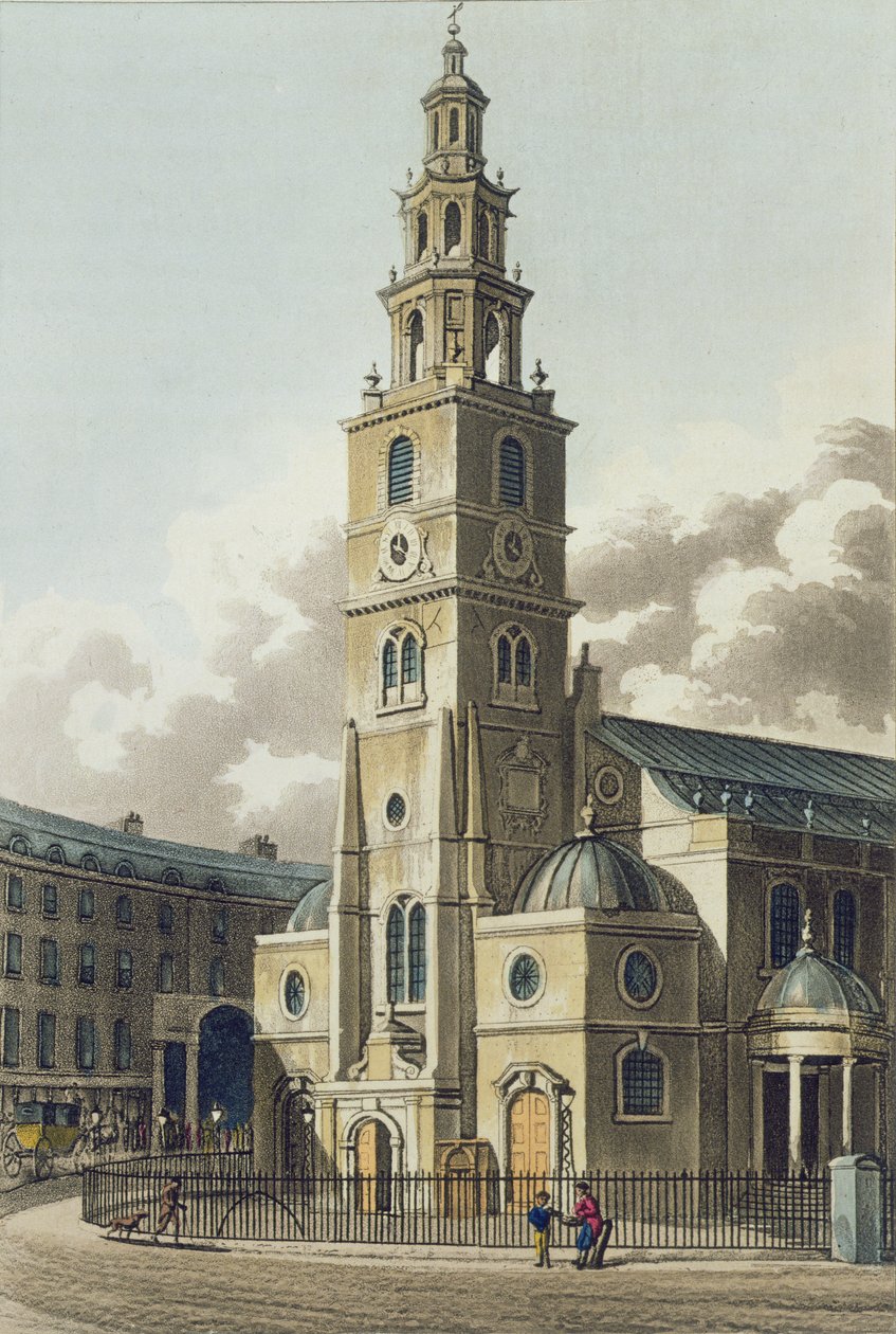 St. Clement Danes Kirke, værtshus. af Rudolph Ackermann (1764-1834) 1816 (akvatint) af English School