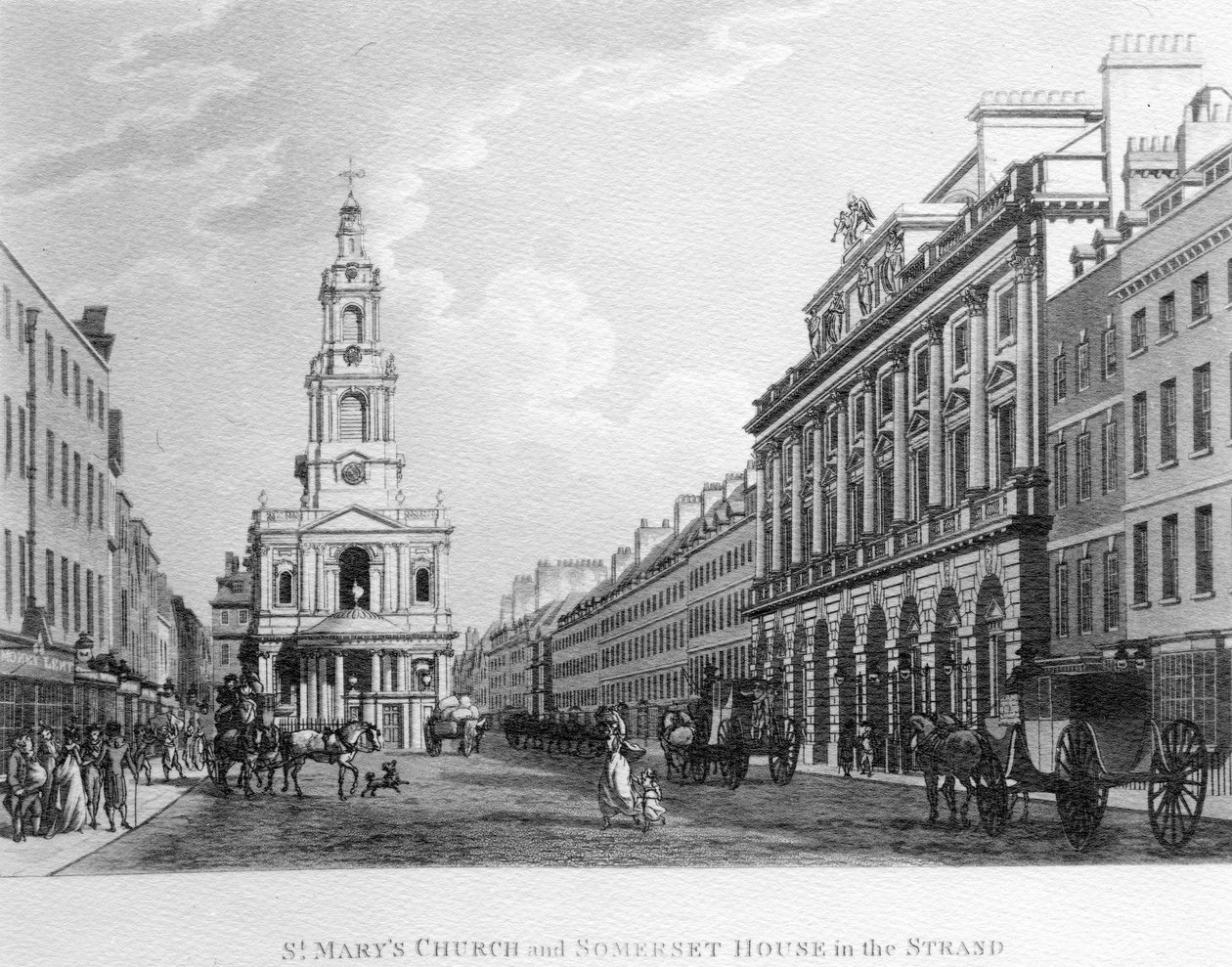 St. Marys Church og Somerset House i Strand, 1796 af English School