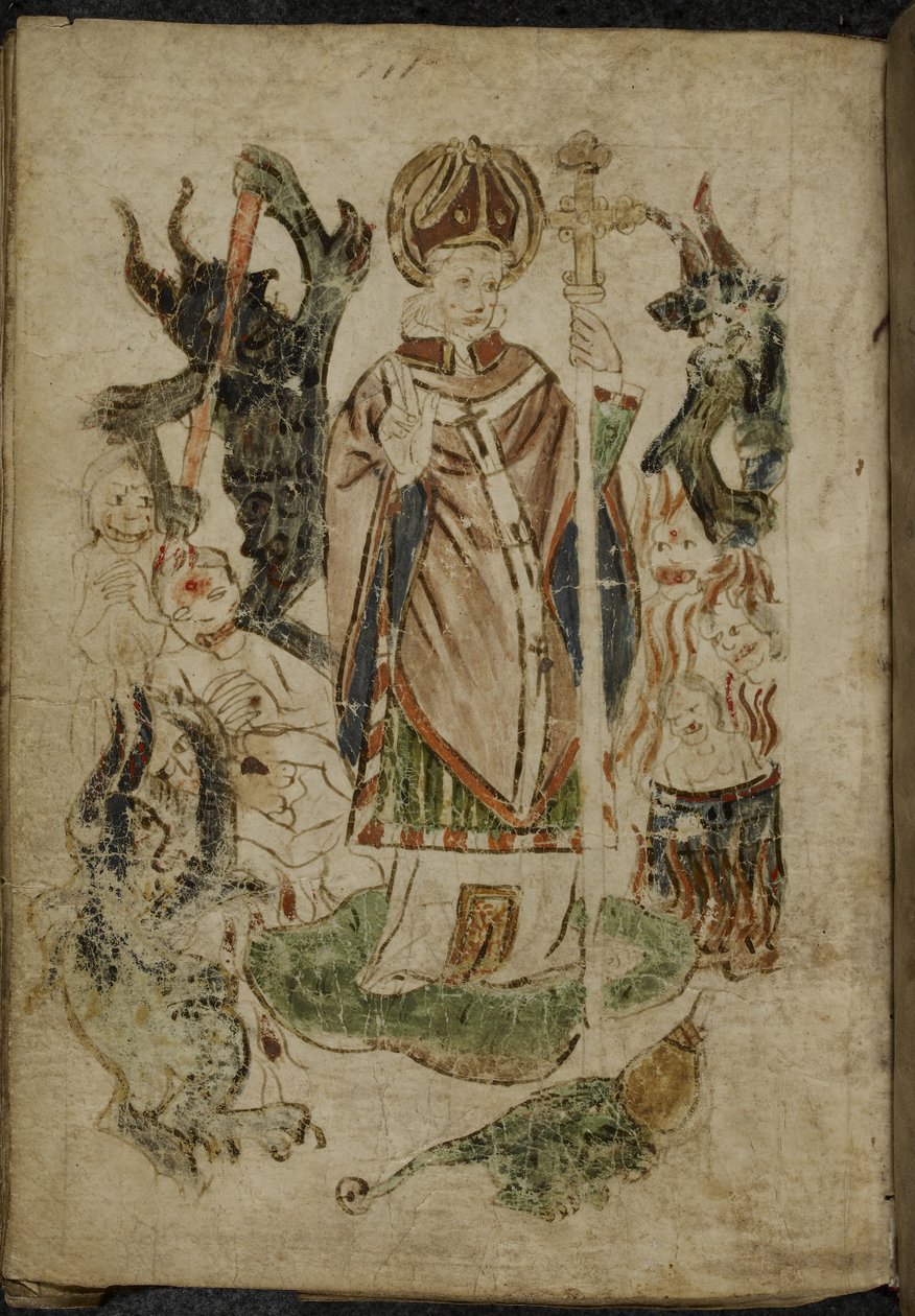 St Patrick omgivet af dæmoner af English School