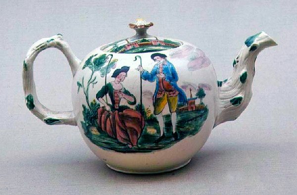 Staffordshire saltglaseret tekande dekoreret i famille rose, ca.1770 (keramik) af English School