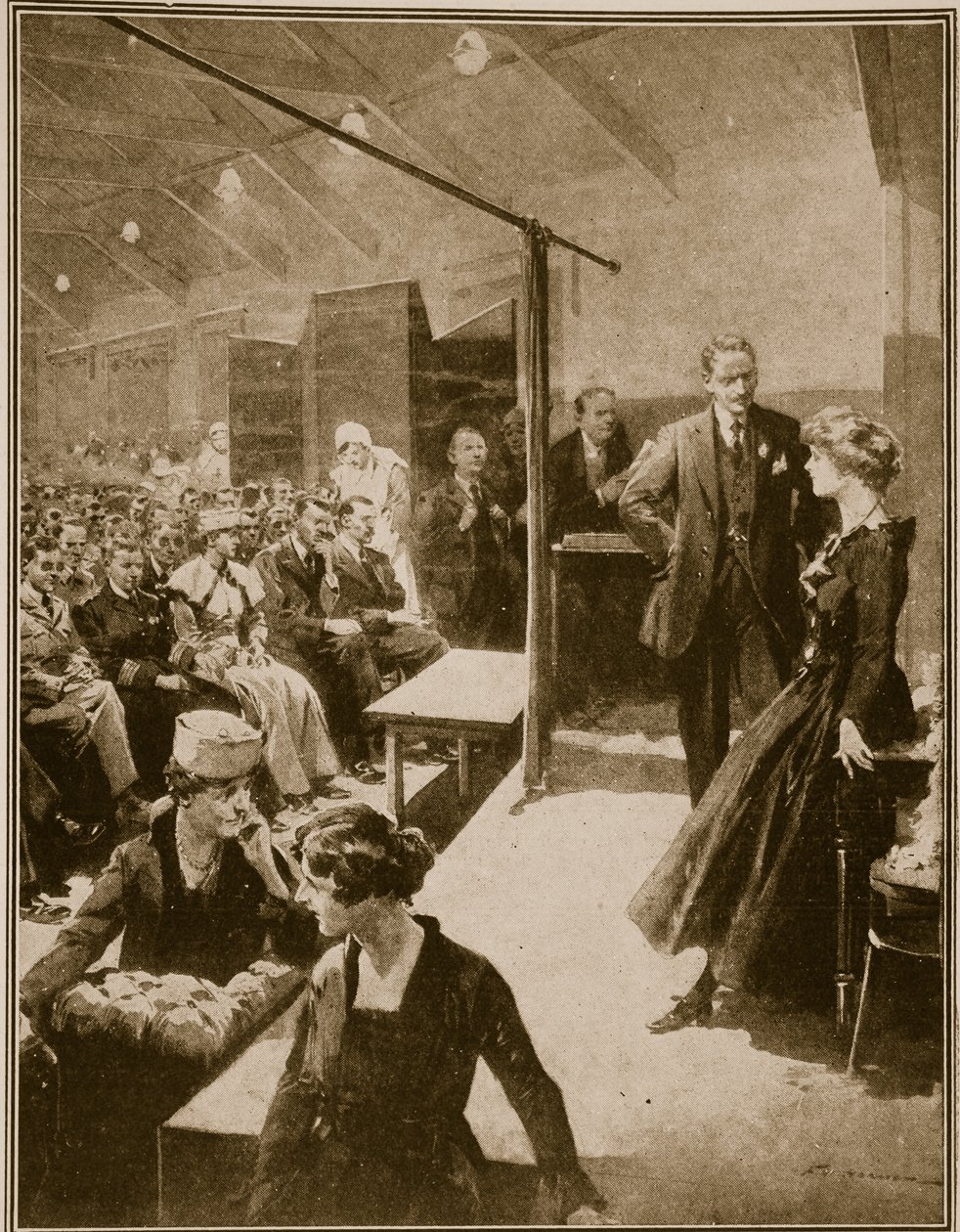 Sceneforestilling for soldater blindet i krigen, 1914-19 af English School