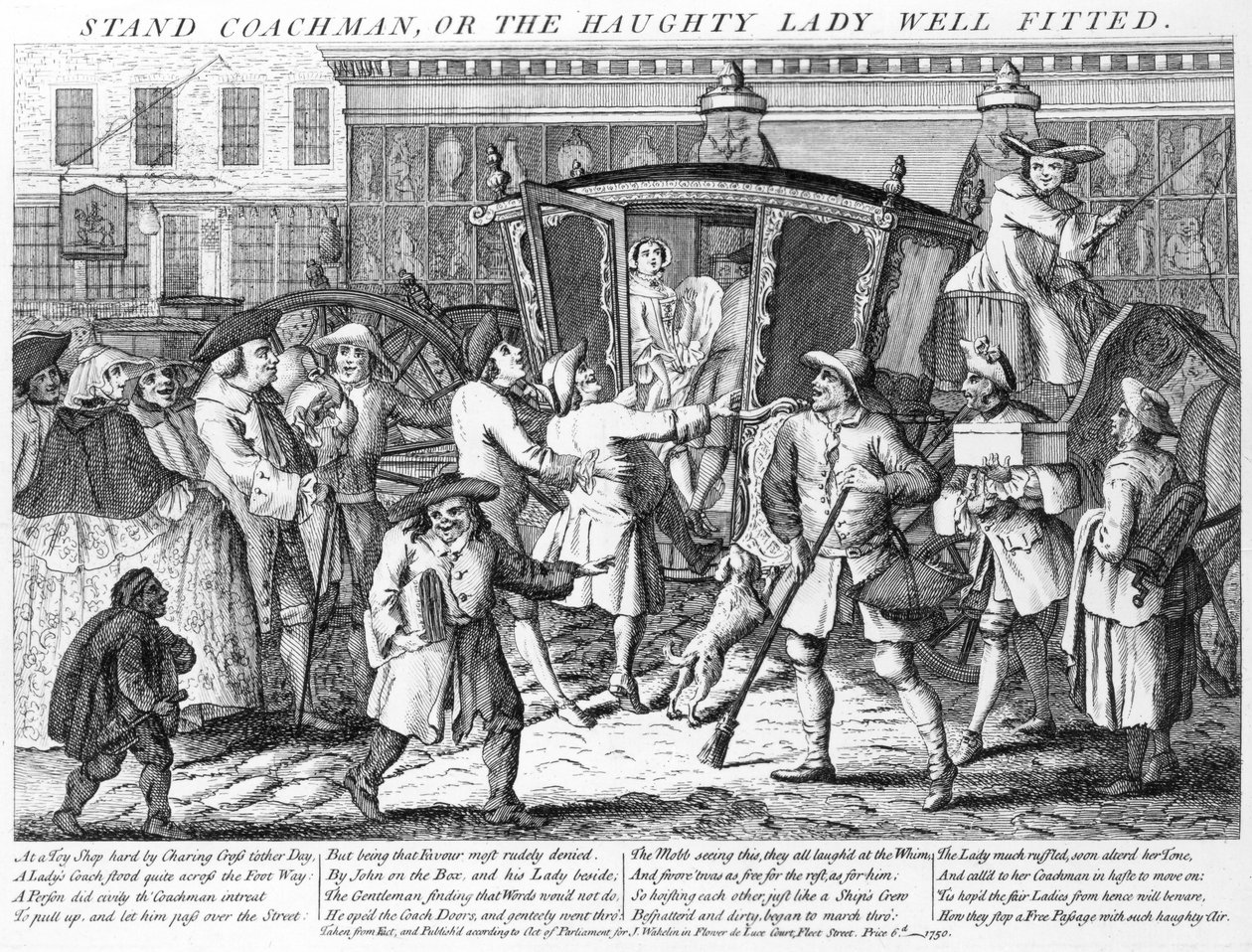 Stand Coachman or the Haughty Lady Well Fitted, udgivet af J. Wakelin, 1750 af English School