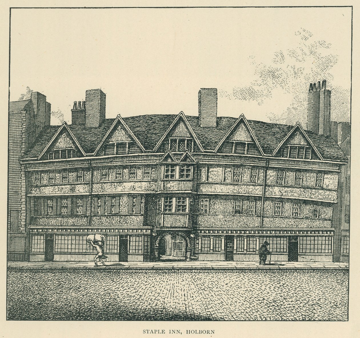 Staple Inn, Holborn (litografi) af English School