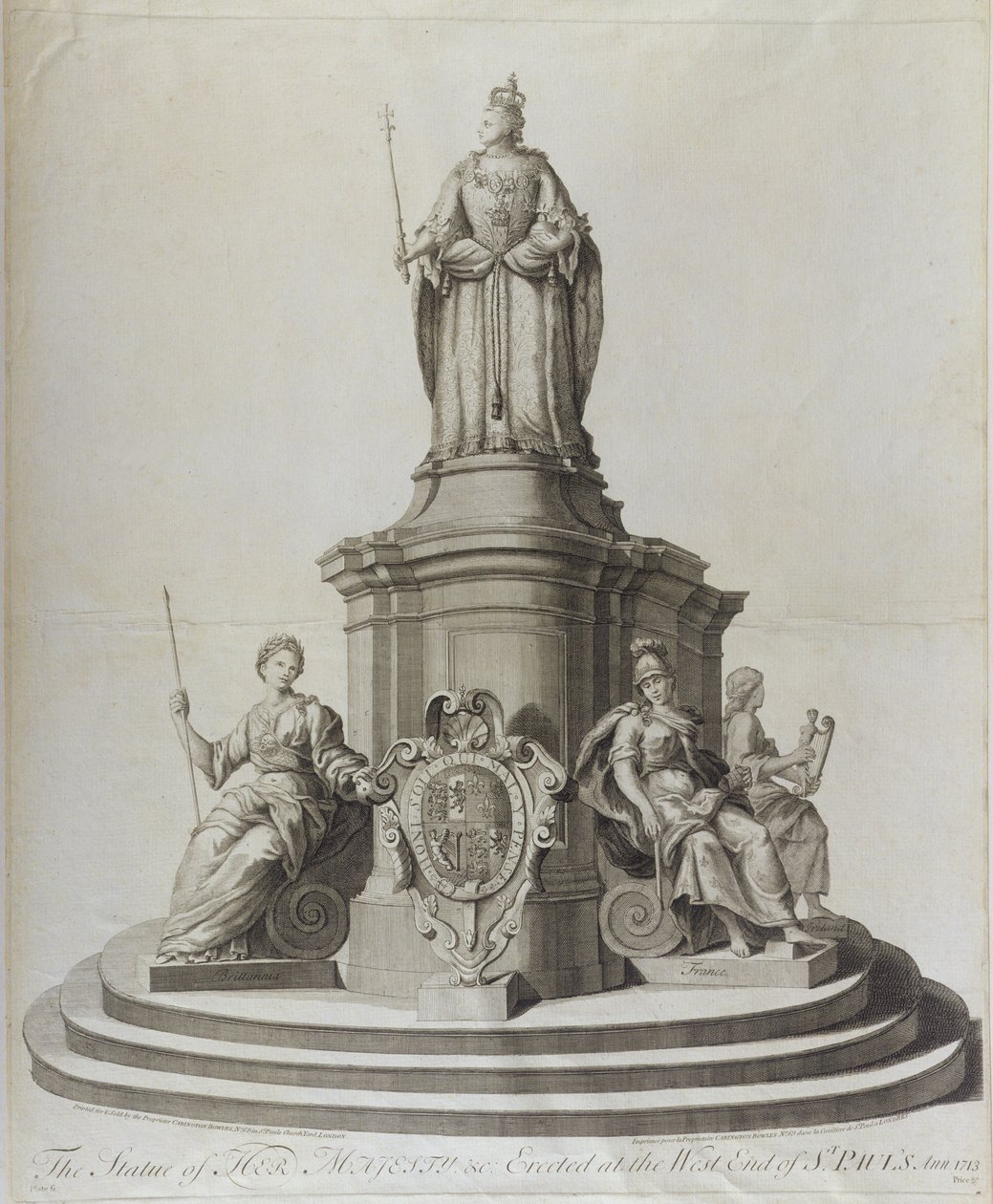 Statue af Dronning Anne (1665-1714), udgivet 1713 af English School