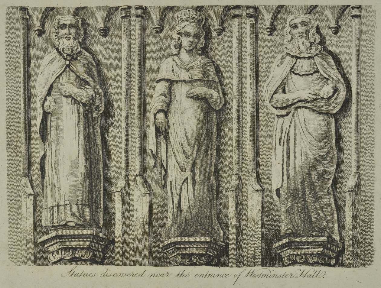 Statuer opdaget nær indgangen til Westminster Hall, 1807 af English School