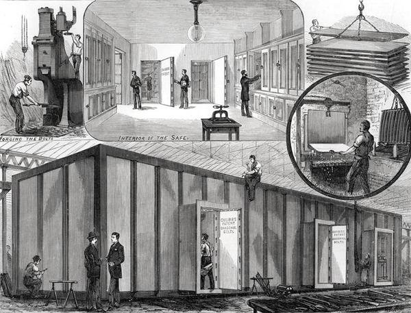 Steel Strong-Room, for National Bank of Scotland, Edinburgh, fremstillet af Mrs. Chubb and Son af English School