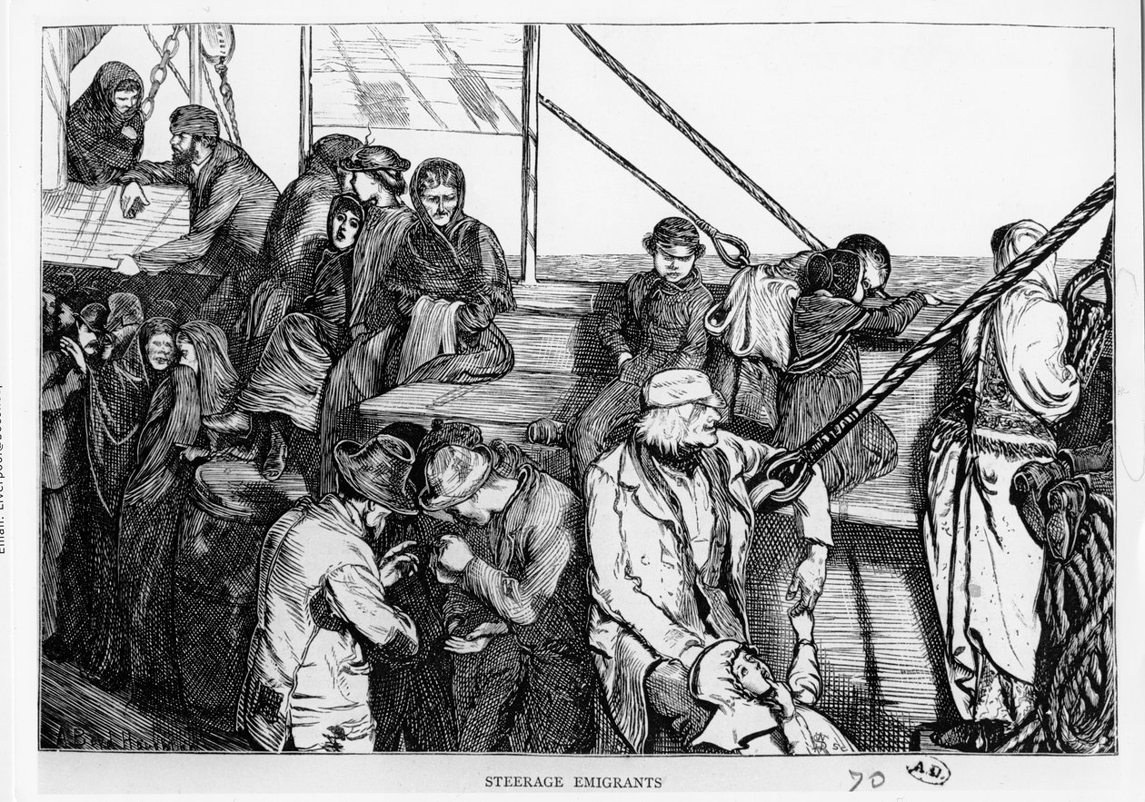 Steerage Emigrants på dækket af et passagerskib fra Europa til den nye verden, ca. 1870 af English School