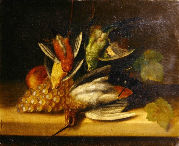 Fuglestilleben, ca. 1840 (olie på lærred) af English School