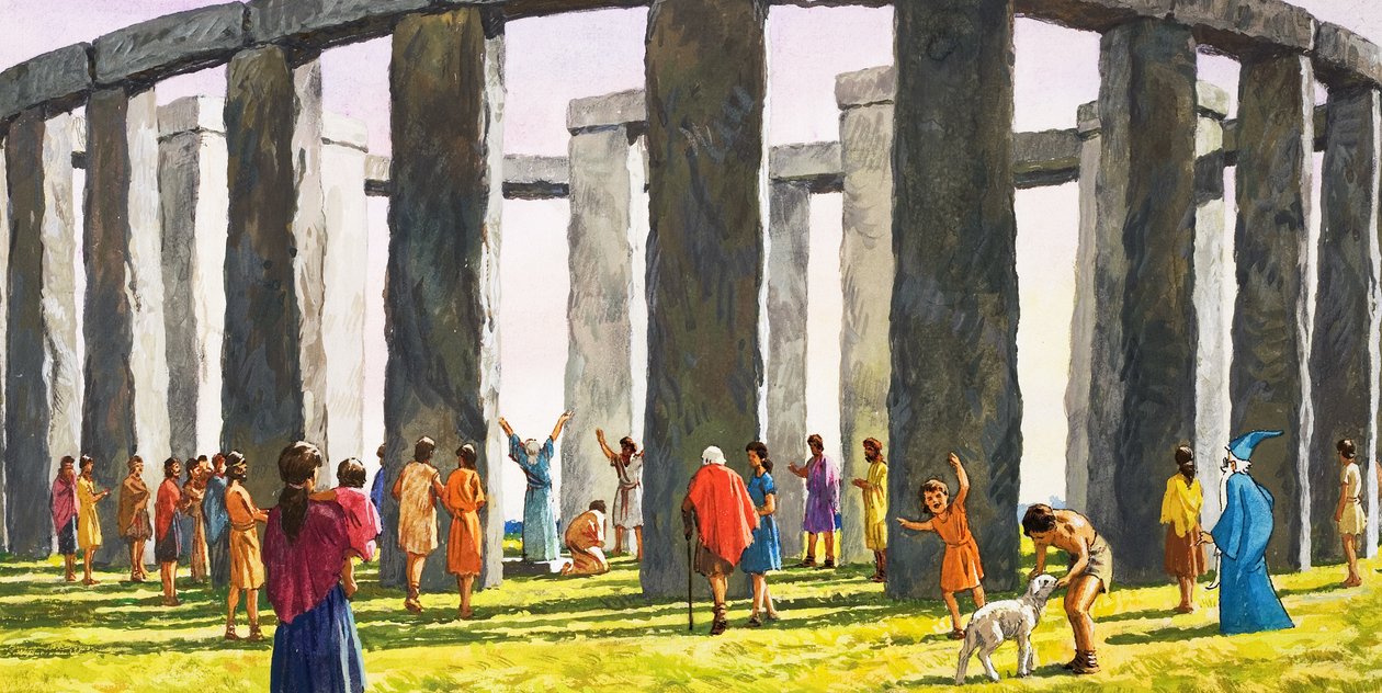 Stonehenge (gouache på papir) af English School