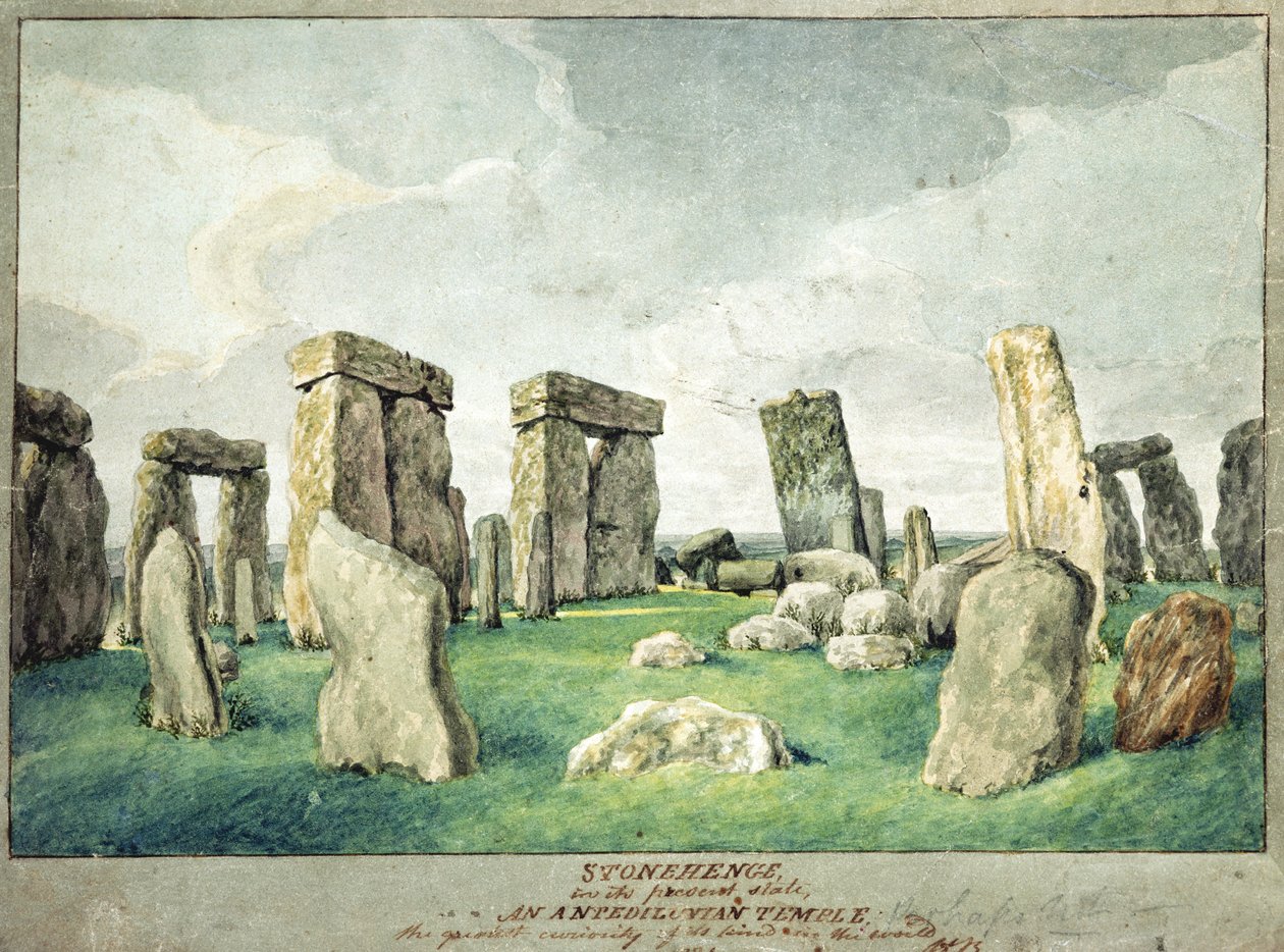 Stonehenge i sin nuværende tilstand, et anpedilunsk tempel, 1821 (wc på papir) af English School