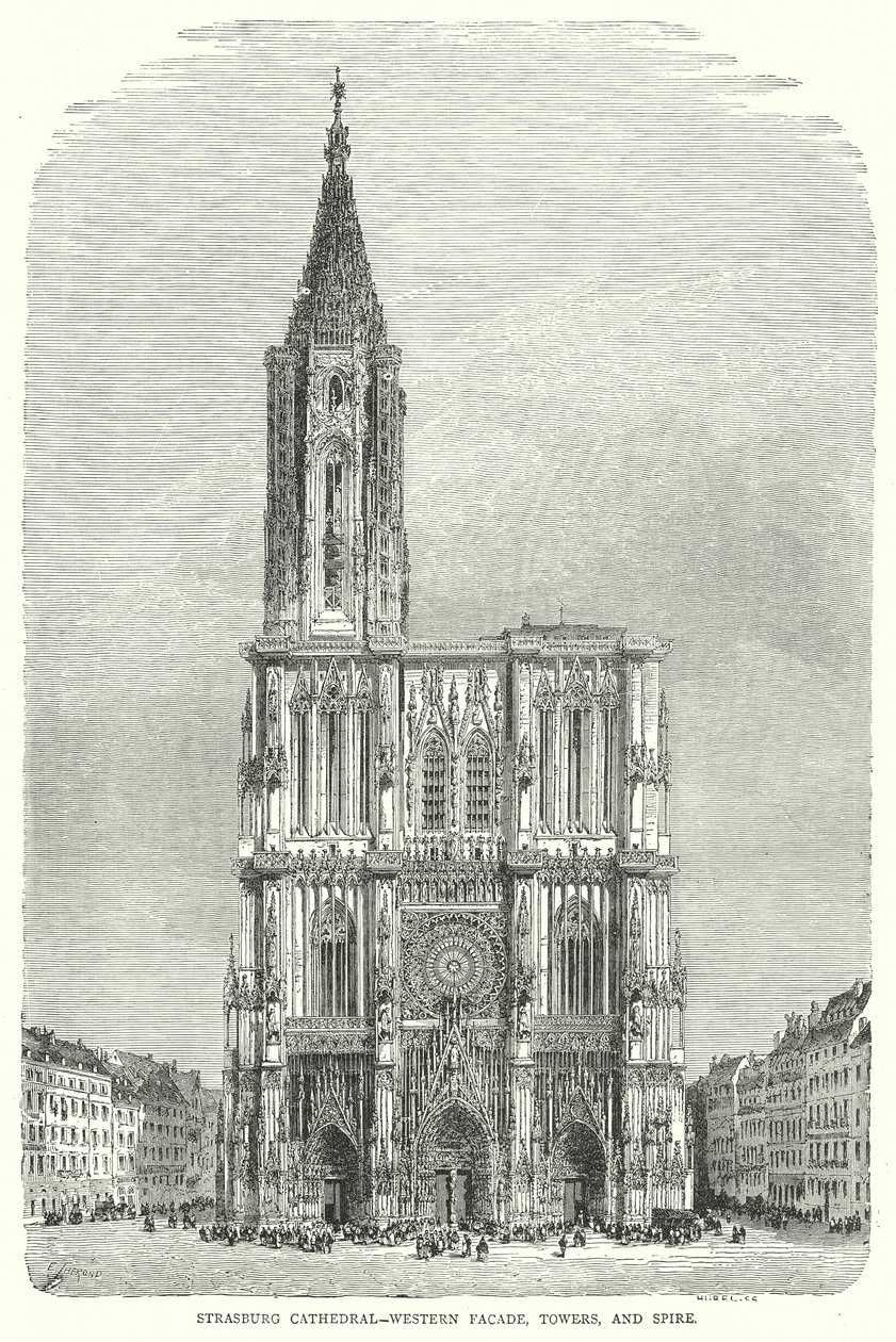 Strasbourgs domkirke - vestlig facade, tårne og spir (gravering) af English School