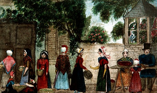 Gademarkedsscene, ca. 1840 (akvarel på papir) af English School