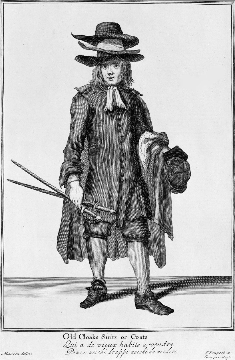 Gadesælger, der sælger gamle kapper, jakkesæt og frakker, 1666 af English School
