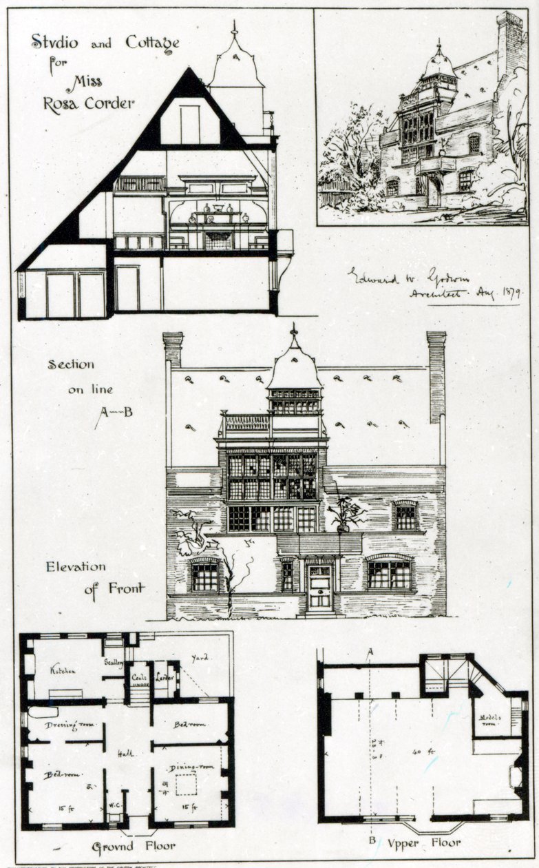 Studie og sommerhus for Miss Rosa Corder, fra The British Architect, 3. oktober 1879 af English School