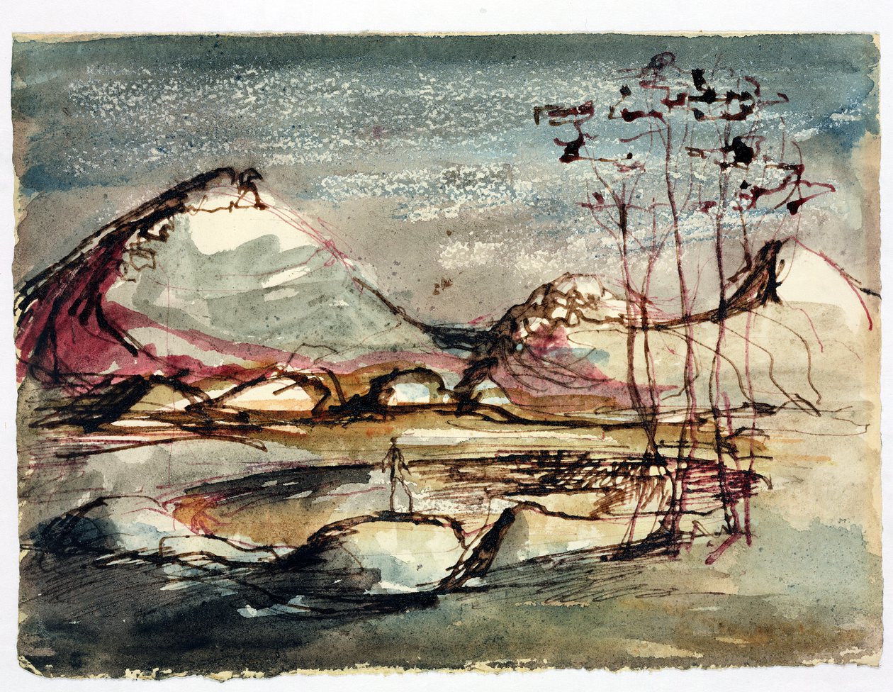 Study for a Landscape, 1957 (blæk og wc på papir) af English School