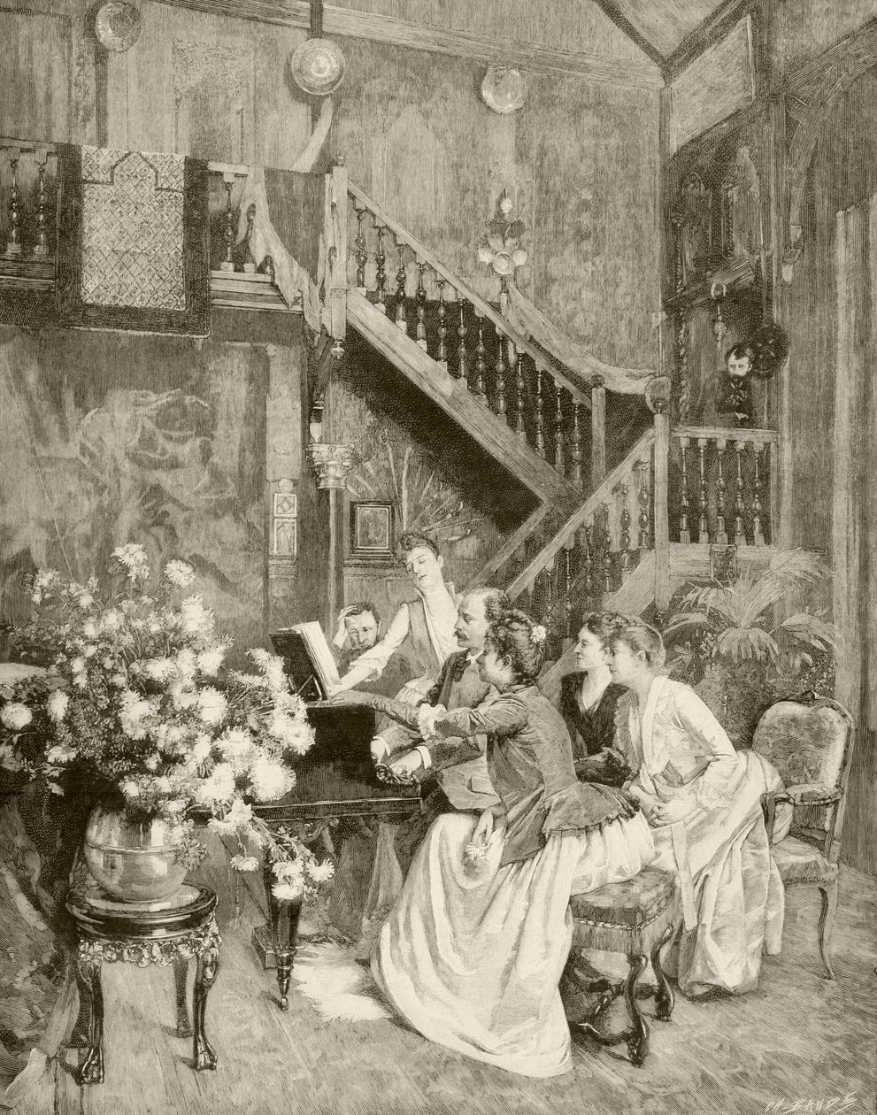 At studere et partitur (litho) af English School