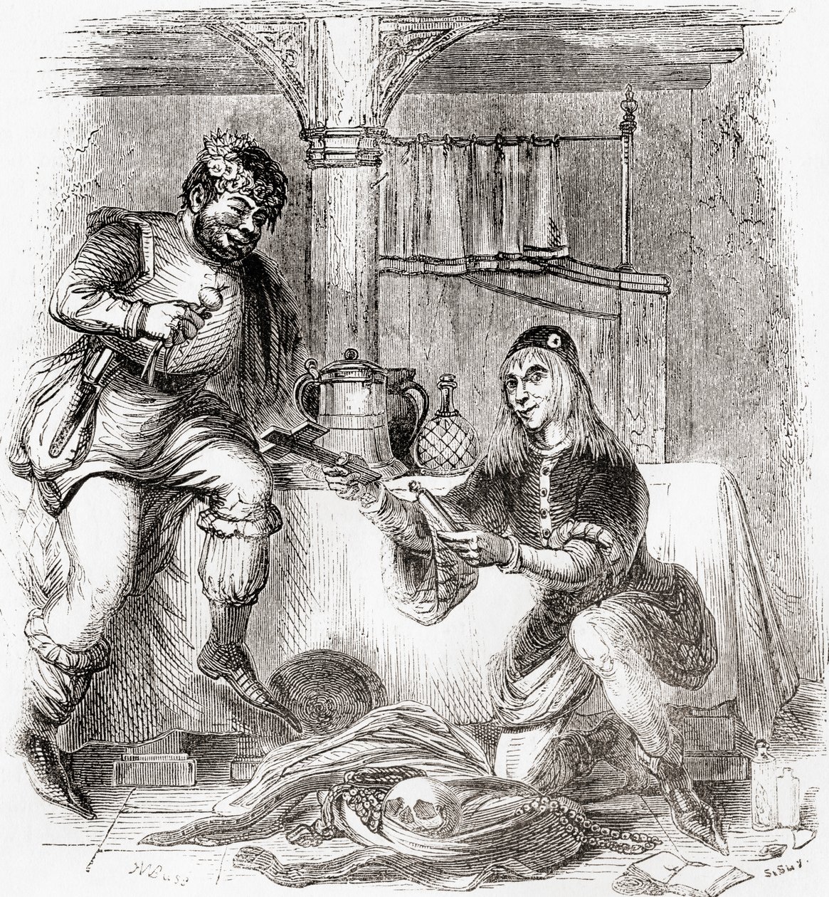 Sumpnour og Pardoner, fra Old England: A Pictorial Museum, udg. 1847 af English School