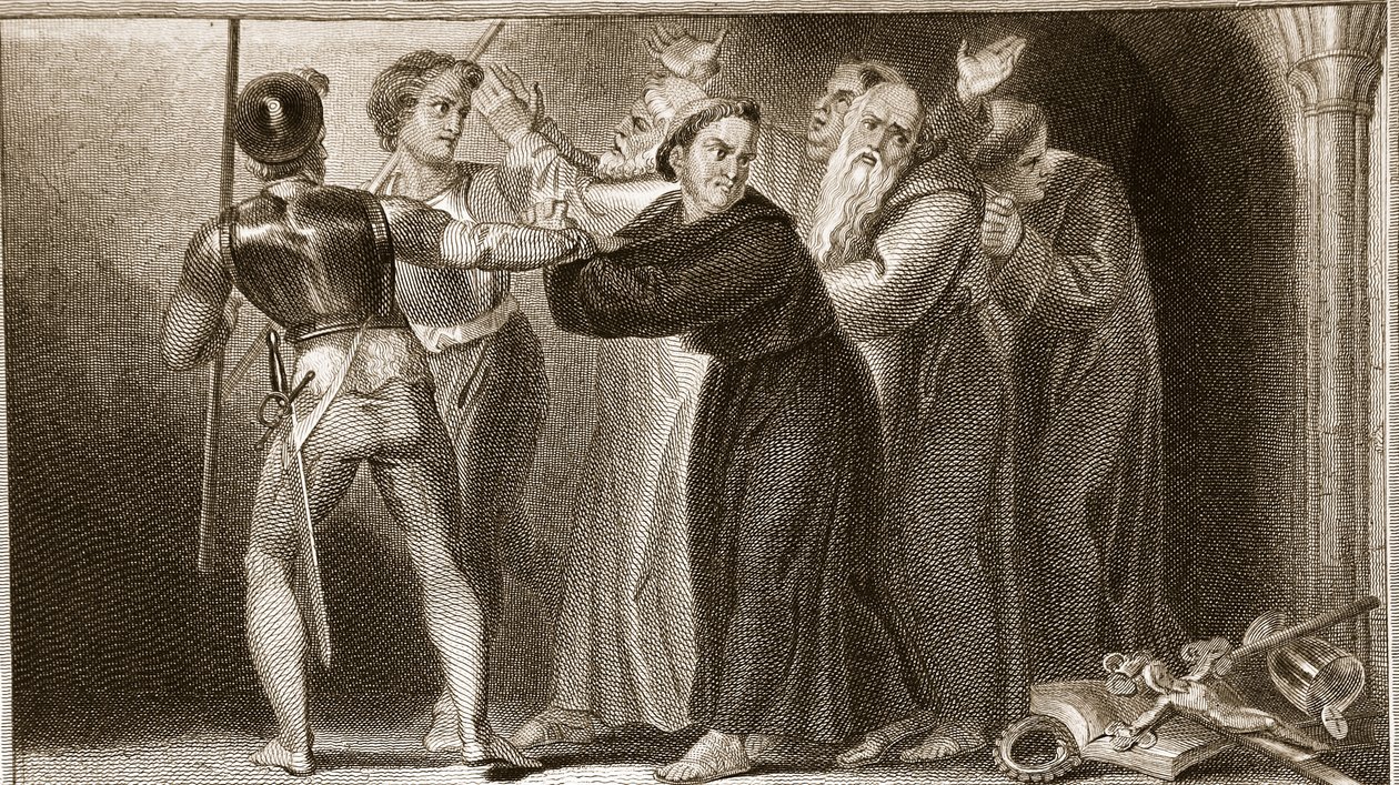 Undertrykkelse af klostrene, illustration fra David Humes The History of England, pub. af R. Bowyer, London, 1812 af English School